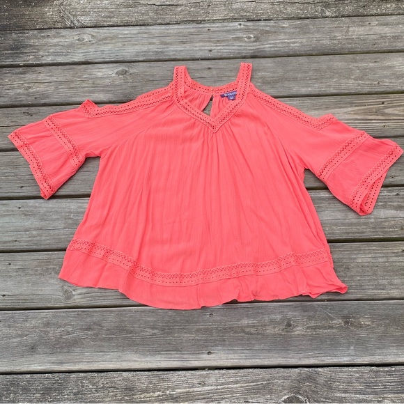 Roaman’s Coral cold shoulder blouse lightweight rayon - new  size 12W - Picture 3 of 15